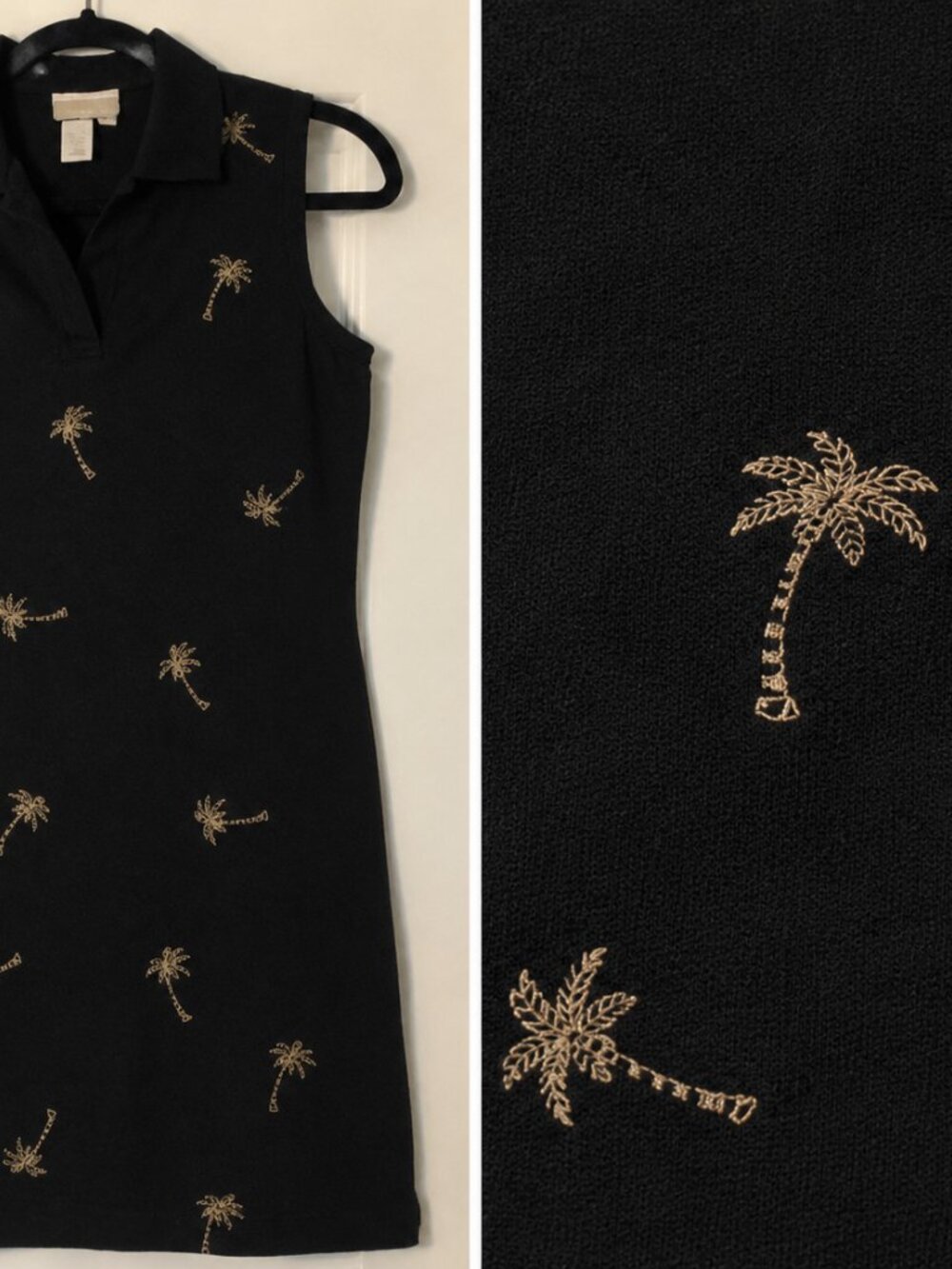 Coldwater Creek Black Palm Tree Embroidered Shift Dress | Petite Medium | Resort - Picture 3 of 6